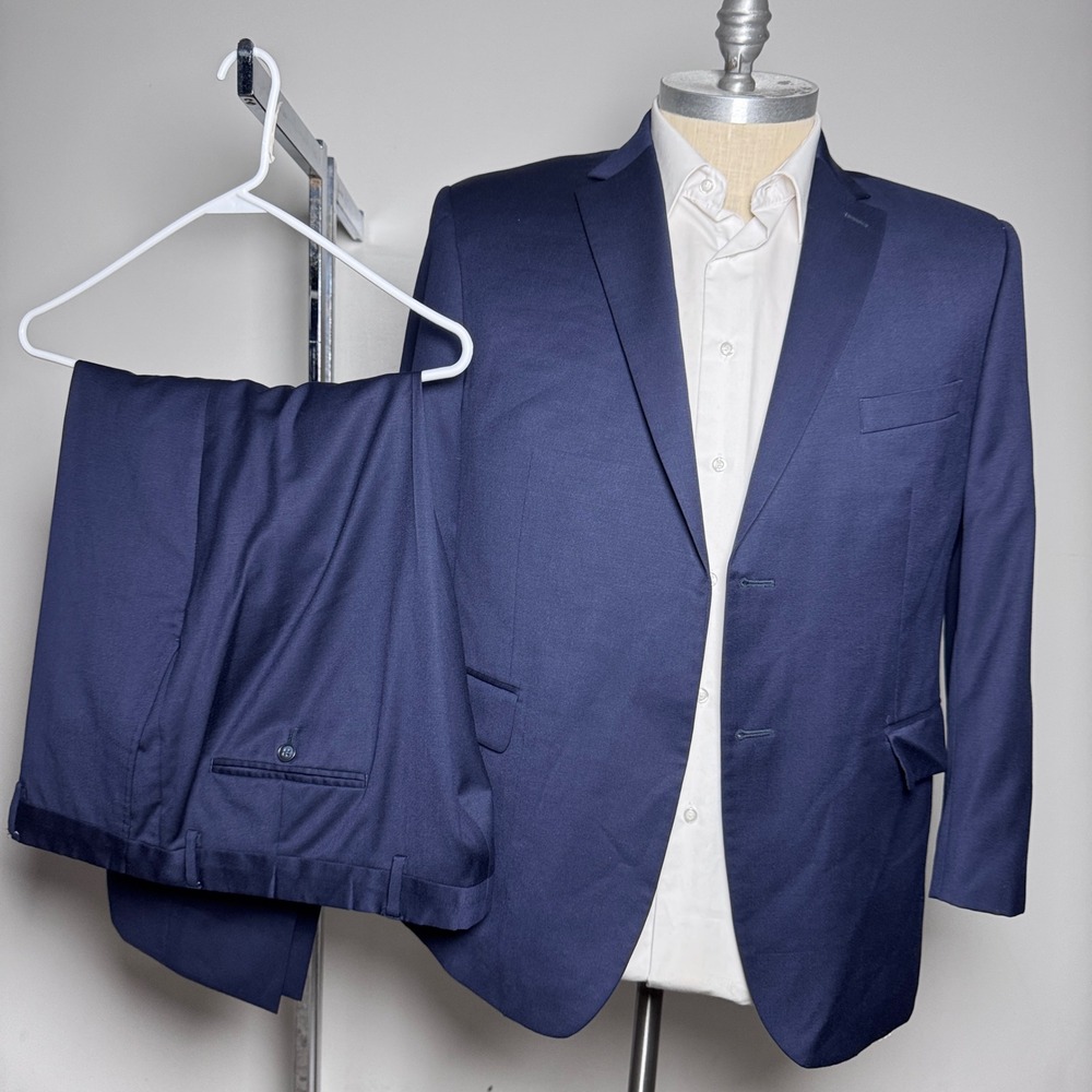 Jos. A. Bank Suit Mens 46S 41W Navy Blue Solid Wool Tailored Fit Two Button